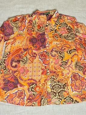 Lauren Ralph Lauren Orange Pink Purple Paisley Button-Down Shirt Tunic